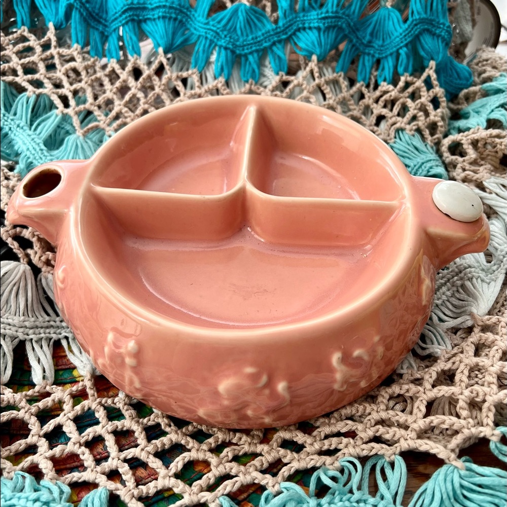 1940’s Baby Dish Pink Pottery Divided Vintage